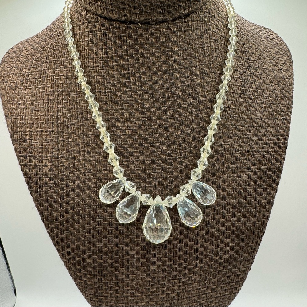 Vtg MCM briolette sparkling crystal glass necklace aurora Borealis evening wear